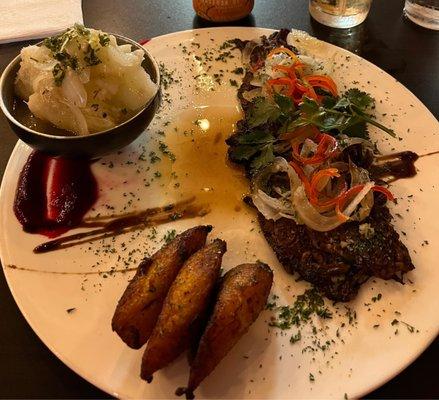 Vaca Frita with yuca and sweet plantains