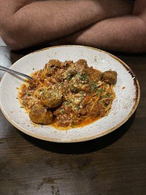 Spaghetti and meatballs with meat sauce