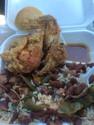 I guess I could've taken a better pic of the food, but it tastes MUCH better than it looks!!! Red beans & rice, fried chicken!