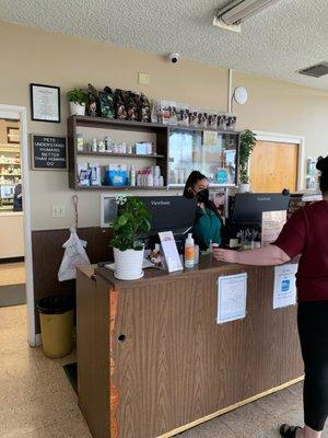 Check in desk with cleaning station