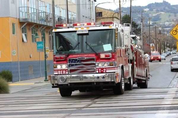 Berkeley fire truck 2 en route to a odor of gas