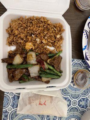 String Beans with beef and voice of fried rice