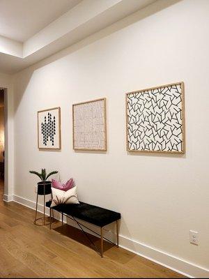 Entryway bench and throw pillows