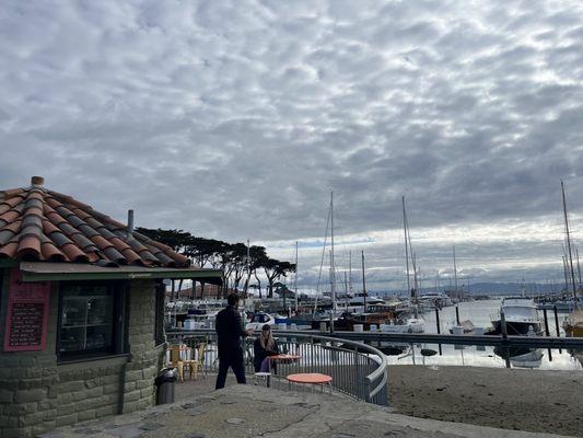 View of the harbor and Alcatraz from outside the kiosk