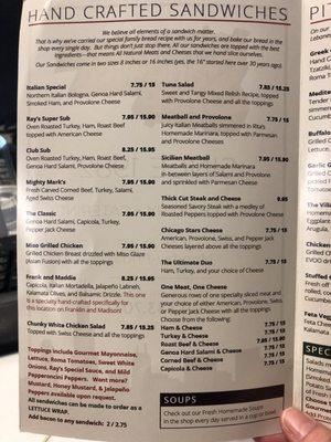 Lunch and breakfast menu