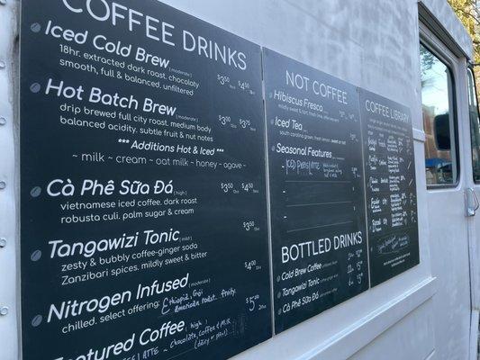 Bottle Neck Coffee Truck Menu