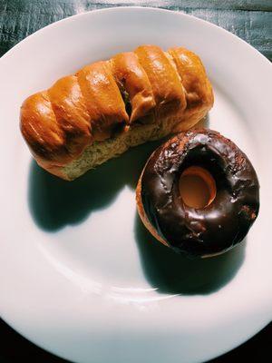 Chocolate Donut & Spicy Sausage Roll