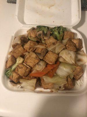 Tofu with mixed vegetables and white rice