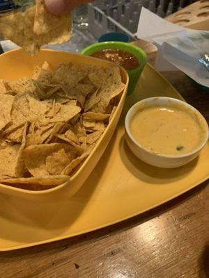 Chips with queso and salsa