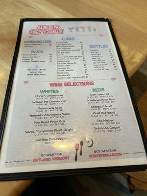 Drink menu