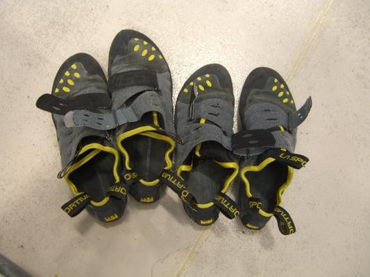 pointed climb shoes; very flexible too!