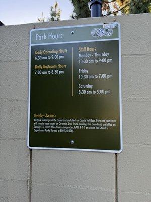 Park Hours October 2024