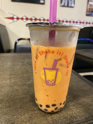 Thai milk bubble tea with boba