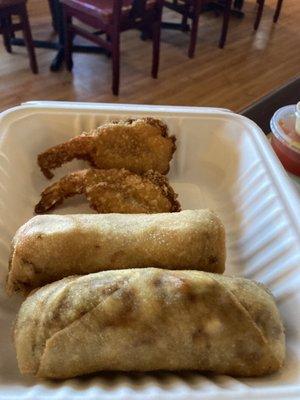 Fried shrimp and eggrolls