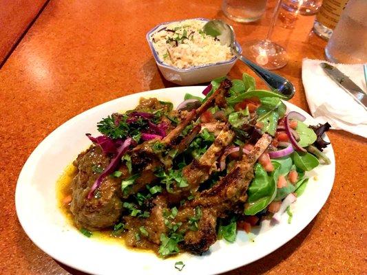 Grilled Rack of Lamb with Lebanese Rice Pilaf and Salad.