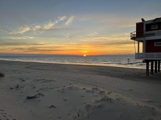 Front of Jimmy's during sunrise