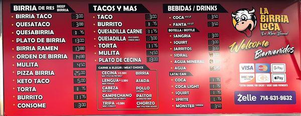 Birria menu