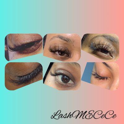 Lashes, Classic sets, Hybrids sets, Volume sets, Spa facials and body waxing.