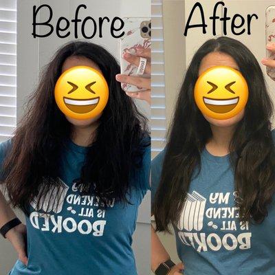 Before and after Keratin treatment