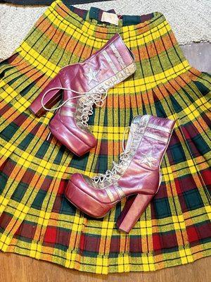 Vintage Pendleton skirt  1970s glam boots