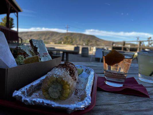 Oaxaca Old Fashion with Elote.