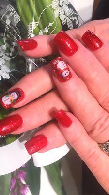 Mr.Snowman on glittery crimson nails