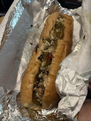 Mushroom Chicken Cheesesteak with sweet peppers and fried onions