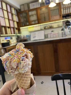 Strawberry shortcake with rainbow sprinkles