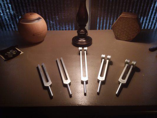 Tuning  Forks used in  Reflexology are used over certain points enhancing the  over all effects, promoting harmony, health and unification.