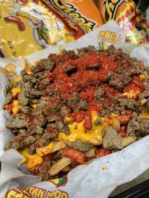 Hot Cheetos Carne Asada Fries with only cheese