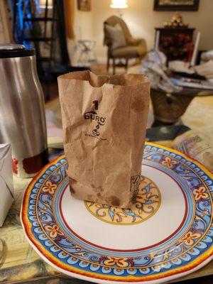 Bag containing dumplings. A joke - big enough for penny candy.