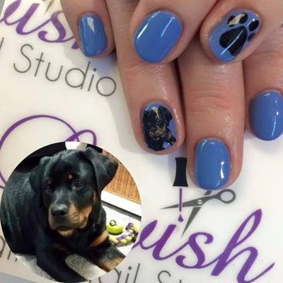 Nail art done by Stephanie, inspired by my puppy, and perfectly executed! @ Lavish Hair and Nail Studio