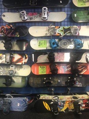 Large variety of snowboards