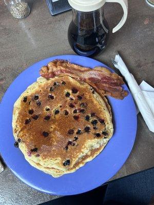 Blueberry pancakes with bacon