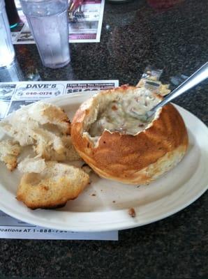 Clam chowder in a bread bowl YUMMY !!!