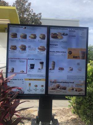 Drive thru menu