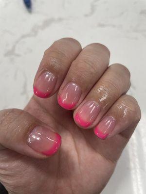 Gel mani by Linda. Pink French tip and light pink for base.