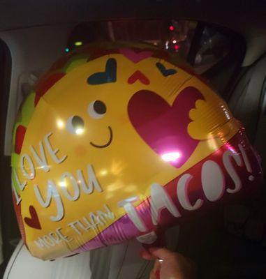 I love you more than Tacos balloon $1.25 plus tax = $1.37.