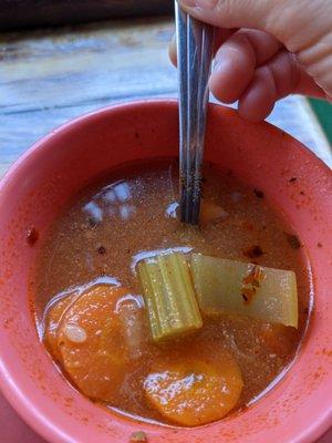 Complimentary soup to the shrimp cocktail