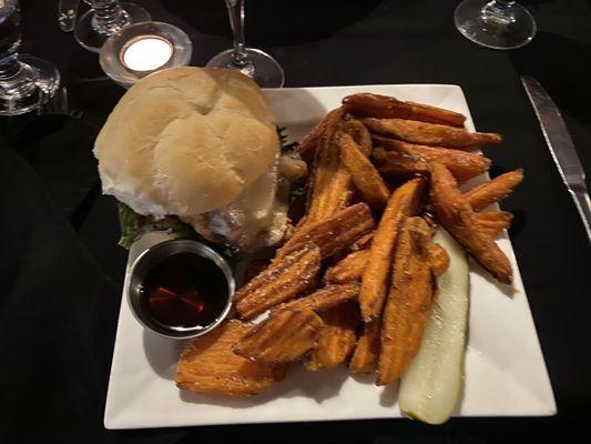 Buttermilk chicken sandwich and sweet potato fries