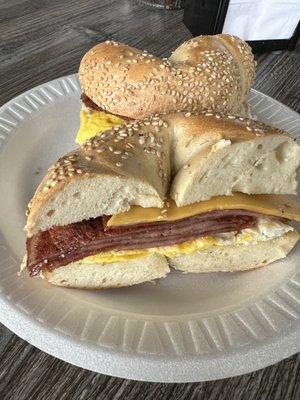 Taylor ham, Egg and Cheese on a sesame