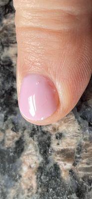 Hair in the nail right side not fully covered bubble at the base