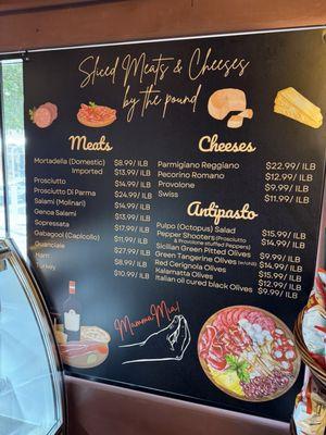 Meat and cheese menu