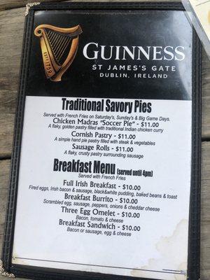 Breakfast menu