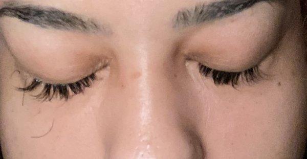 One day of having lashes. Look at spacing and eyelashes just falling without touching or anything,