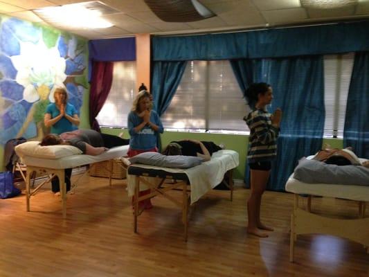 Reiki I Class practicing for the first time.