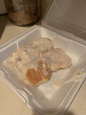 Biscuits & gravy as carry out (part of the 2x2x2)