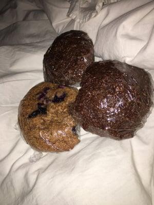 Her take on a German chocolate muffin and a blueberry muffin.The best are her peanut butter ones STILL VERY DELICIOUS!!