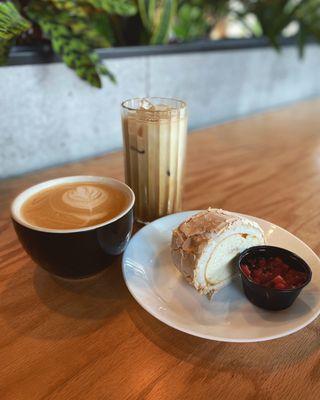 Vanilla Lattes (hot and iced) and Meringue Roulade!