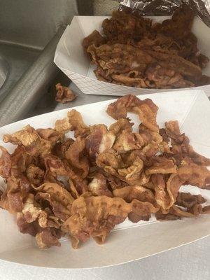 Burnt dried bacon being used for burritos and burgers and being called fresh.